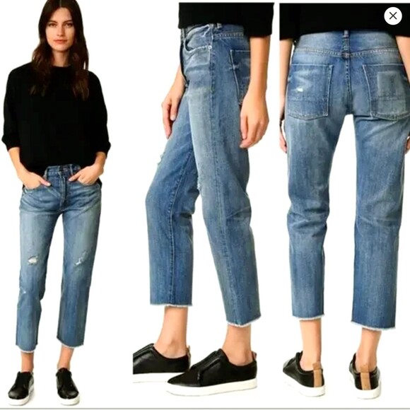 Vince Selvedge Jeans Womens 28 Blue Union Slouch Distressed Ankle Button Fly - Picture 16 of 16